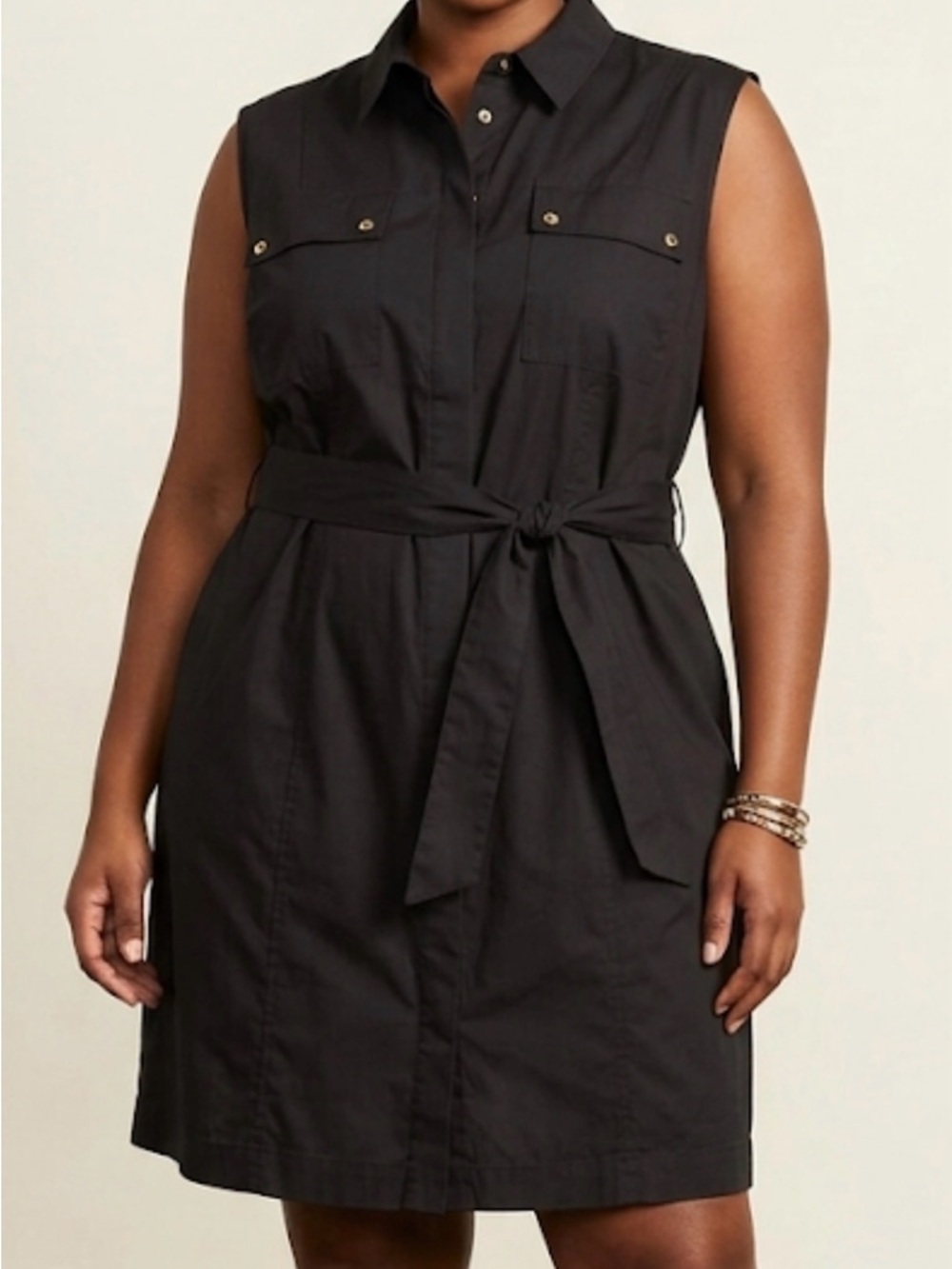 New H By Halston Black Sleeveless Shirtdress Gold Buttons Belted Size 2XL Office